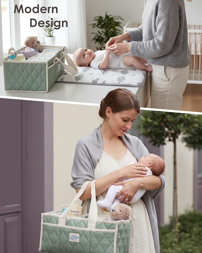 Tiny Marvels Diaper Caddy Organizer for New Parents, Baby Diaper Caddy with Water-Resistant Fabric, Structured Diaper Caddy Basket for Nursery, Car & Travel