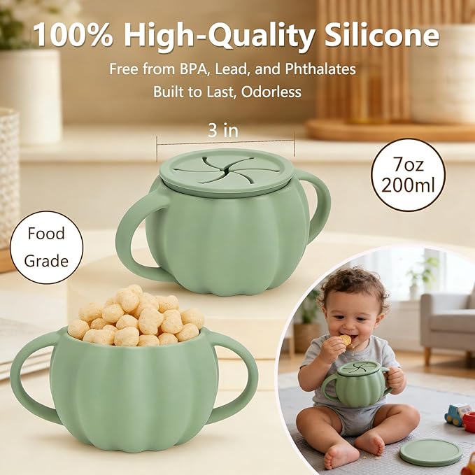 Toddler Snack Cups with Lid Spill Proof, Reusable Snack Containers with Lids for Baby Toddlers On the Go, BPA Free Silicone Snack Cup, Removable, No-Spill, Dishwasher Safe