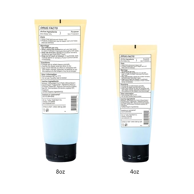 TUBBY TODD Sweet Cheeks Diaper Paste & Spatula - Diaper Rash Cream with 14% Zinc Oxide - Hypoallergenic - For Soothing and Protecting Sensitive Skin - 2 Pack, 4oz & 7.9oz