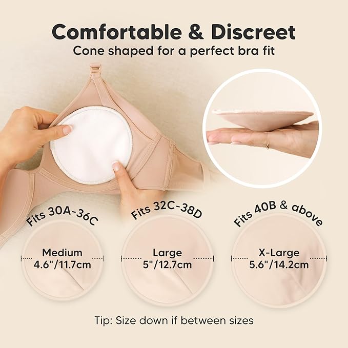 Organic Nursing Pads - 14 Washable Breast Pads for Breastfeeding, Wash Bag, Viscose Derived from Bamboo Reusable Nipple Covers for Breastfeeding Essentials, Soft & Absorbent(Bare Beige, M 4.6")