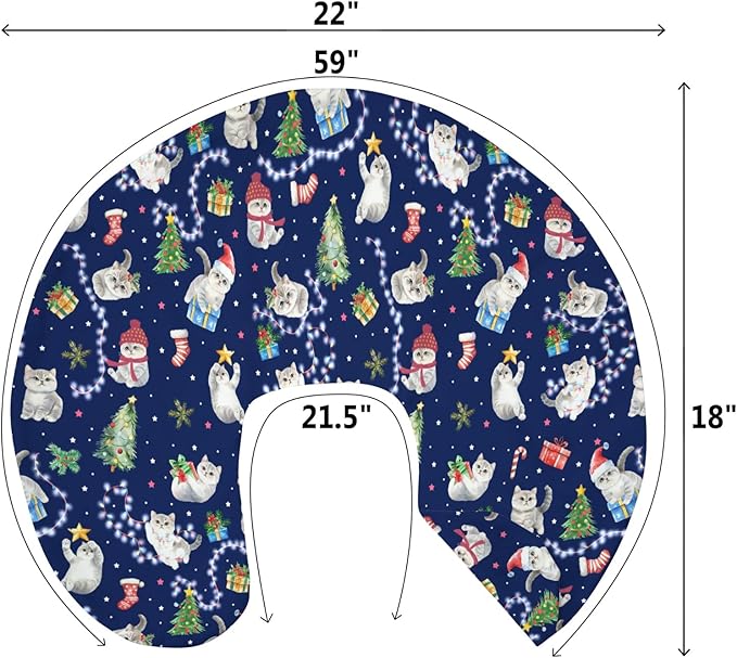 Blue Christmas Holiday Cats Baby Nursing Pillow Covers for Boy Girl Winter Kitten Trees Lights Candy Nursing Pillowcase for Breastfeeding Pillows Cats Lover Gift Soft Stretchy Slipcovers for Newborn