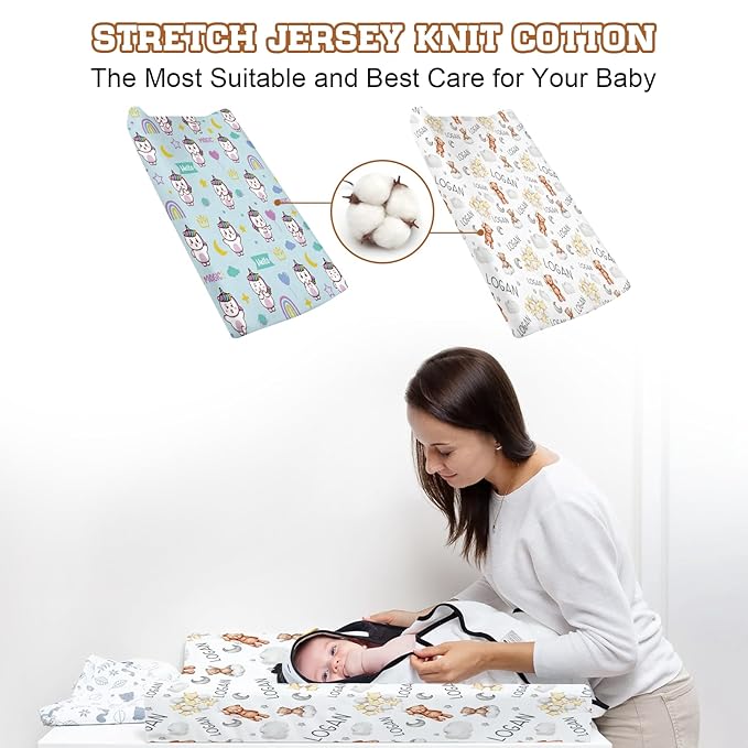 Personalized Baby Changing Pad Cover with Name - 2 Piece White Bear Baby Pee Pad Cover for Diaper Changing Table with Name, Portable Custom Gifts for Infant Baby