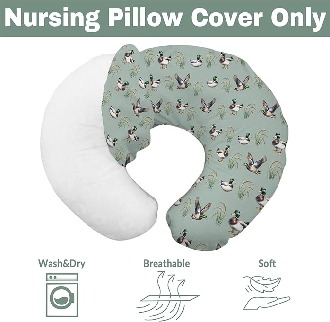 Green Mallard Ducks Baby Nursing Pillow Covers for Boy Girl Duck Hunting Season Nursery Feeding Pillowcase for Breastfeeding Pillows Lake Wild Ducks Hunter Soft Stretchy Slipcovers for Newborn Infant
