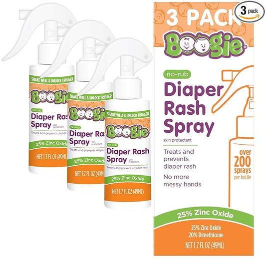 Boogie No-Rub Diaper Rash Spray - (3 Pack) 1.7 fl oz - Diaper Cream Spray for Infants and Babies - Touch-Free Application - Baby Essentials
