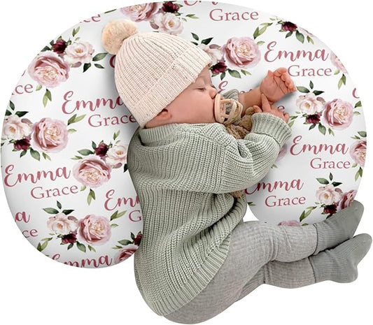 Customizable Flowers Baby Nursing Pillow Cover - Add Your Baby's Name, Ultra-Soft Stretch Fabric, Fits Standard Nursing Pillows, Ideal for Baby Showers Style 13