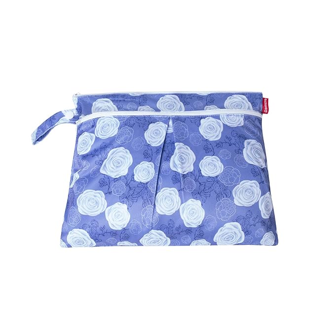 Damero 3Pcs Wet Dry Bag for Cloth Diaper, Swimsuit, Clothes, Ideal for Travel, Exercise, Daycare, Roomy and Water-Resistant(Purple Flowers)