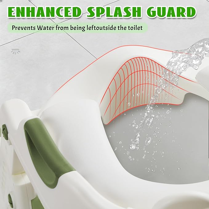 Potty Training Toilet Seat, Stable Potty Training Seat with Step Stool, 2 in 1 Toddler Toilet Seat with Steps for Kids Boys Girls, Toddler Potty Seat with Ladder, Splash Guard, Anti-Slip Pads (Green)