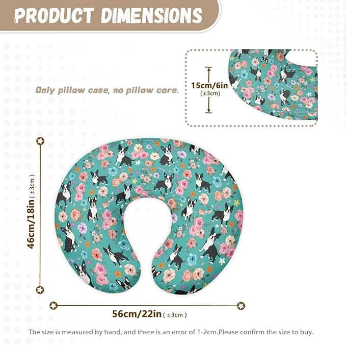 Floral Corgi Dog Nursing Pillow Cover for U-Shaped Feeding Pillow Cowhide Breastfeeding Pillow Slipcover Hidden Zipper Design Soft and Skin-Friendly