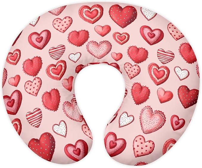 Pink Nursing Pillow Cover Breastfeeding Pillow Slipcover,Washable and Breathable Nursing Pillow Case for Newborn Mothers, Soft Fabric Fits Snug On Infant,Love Pattern(Cover Only)