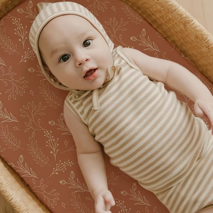 Stretch Fitted Bassinet Sheet Set BROLEX 2 Pack Cradle Sheets for Bassinet Pad/Mattress,Unisex Boys Girls,Ultra Soft,Fox Foliage
