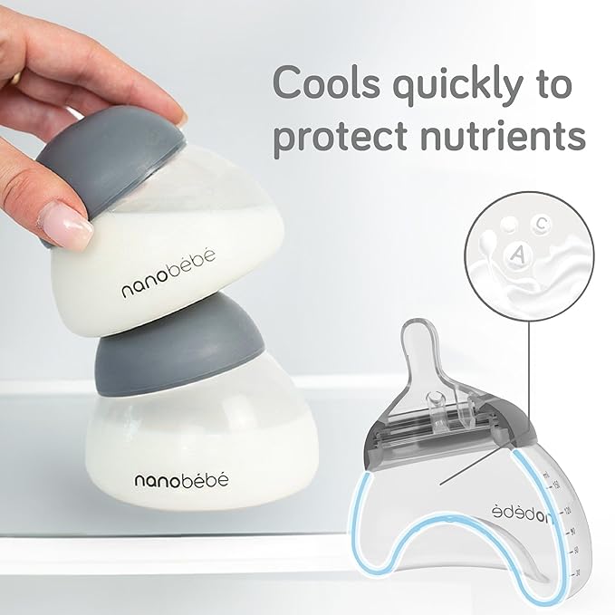 Nanobebe Breastmilk Baby Bottle 3 Pack 5oz Grey Preserves Breastmilk Nutrients Anti Colic Triple Vented Nipple Fast Heating Breast Shaped Bottle for Easy Transition BPA Free