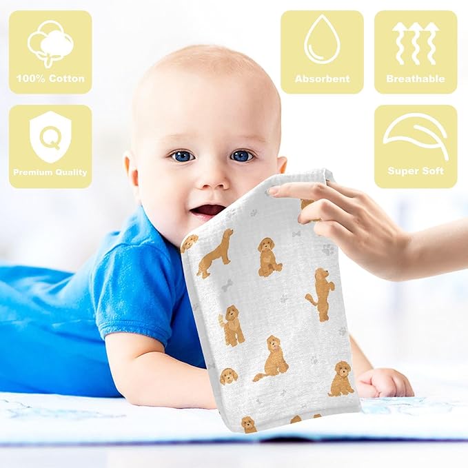 vvfelixl Baby Cotton Washcloths Labradoodle Dog Infants Bath Towel for Unisex Puppy Face Towels for Newborn, Natural Baby Wipes Delicate Skin, 11.8 X 11.8 inch, one sizex5