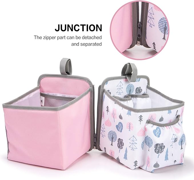MOMIGO Baby Diaper Caddy Bag Stacker Organize - Nursery Storage Bin for Diapers, Wipes & Toys with Insulation Pocket - 2pcs Diaper Organizer for Crib Wall (Pink)