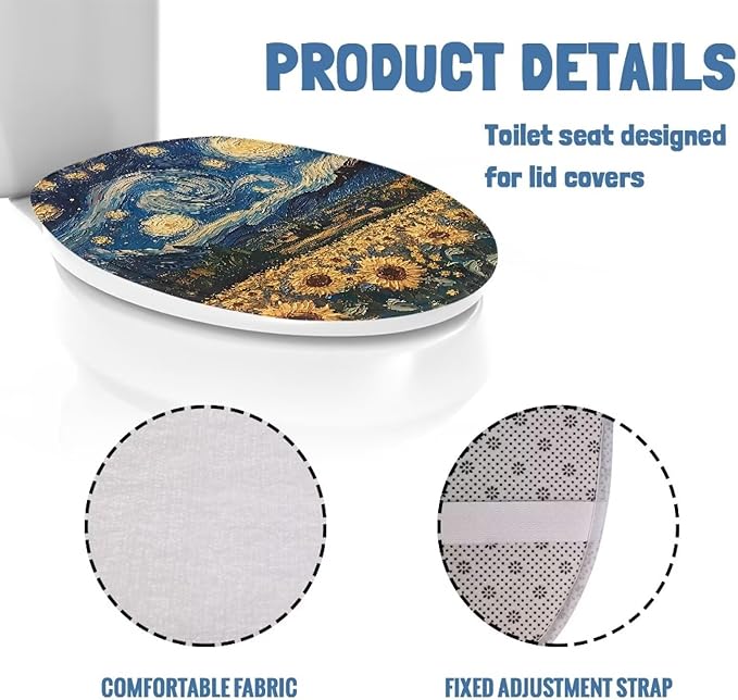 Toilet Lid Cover Starry Night Flannel Fabric Toilet Cover for Bathroom Decor Stretch Washable Suitable for Home School Hotel Dormitory Apartment，Bathroom accessories