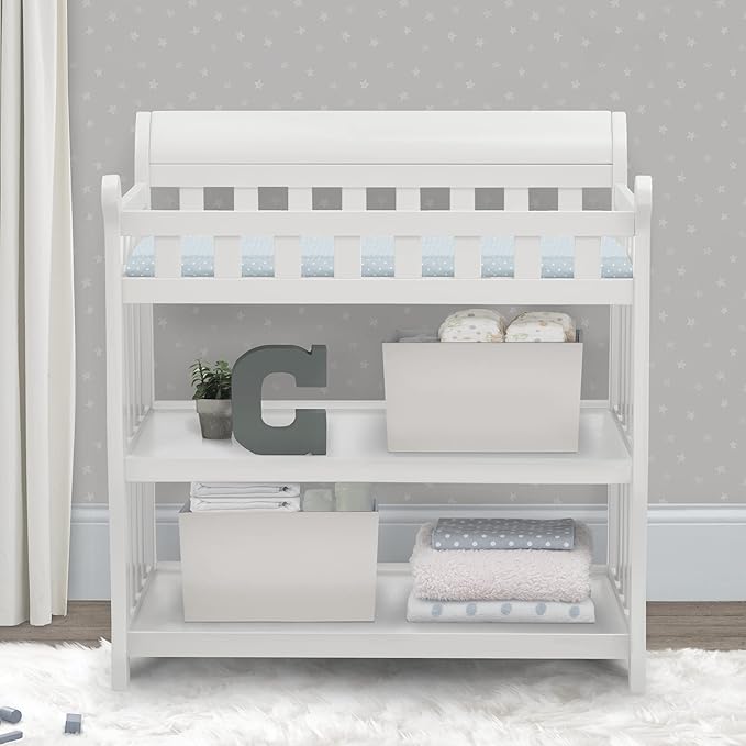 Delta Children Eclipse Changing Table with Changing Pad, White & Foam Contoured Changing Pad with Waterproof Cover