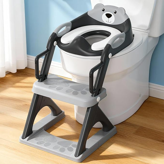 Potty Training Seat with Step Stool Ladder, Toddler Toilet Seat for Boys Girls, Adjustable 6 Heights Fits Round & Elongated Toilets, Anti-Slip Pads & Leak-Proof Guard