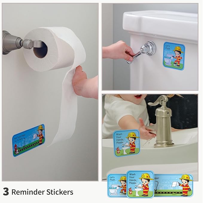 Potty Training Chart with 35 Stickers, 3 Reminder Stickers and Crown for Toddlers Boys and Girls - Potty Training Rewards for Kids - Fireman