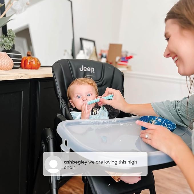 Jeep by Delta Children Classic Convertible 2-in-1 High Chair for Babies and Toddlers with Adjustable Height, Recline & Footrest - Dishwasher Safe Meal Tray, Olive Green