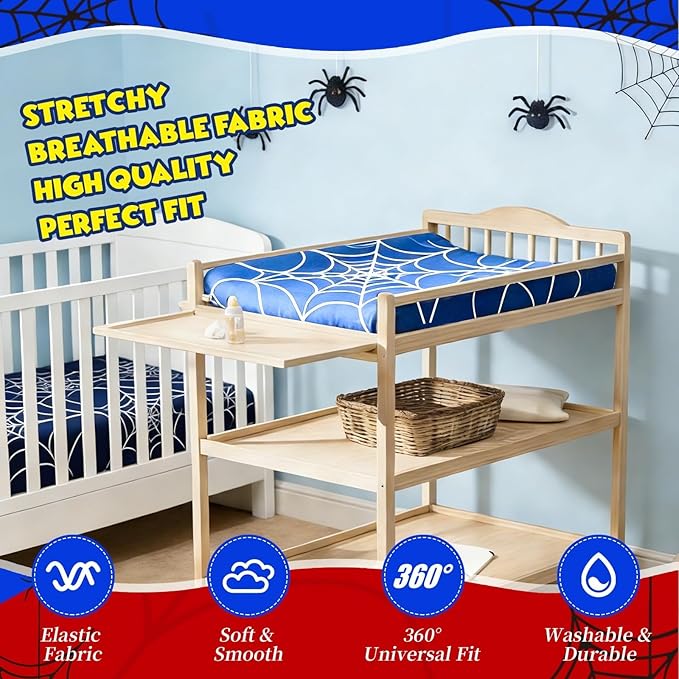 3 Pack Spider Theme Changing Pad Cover, Fitted Baby Changing Table Sheets for 32''×16'' Change Table Pad, Spider Web Pattern Breathable Baby Nursery Diaper Change Pad Sheets