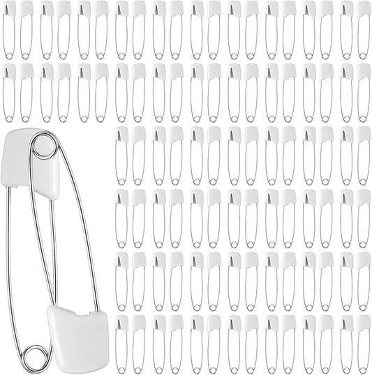 TIESOME 70 Pieces Diaper Pins, Diaper Safety Pin, 2.2 Inch Stainless Steel Diapers Pins for Cloth Diapers, with Plastic Safety Heads and Locking Closures, (White)