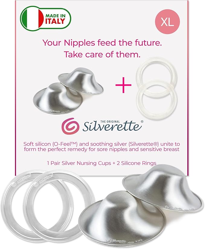 Silverette® The Original Silver Nursing Cups, Nipple Covers for Breastfeeding Essentials, Pure 925 Silver Nipple Shields
