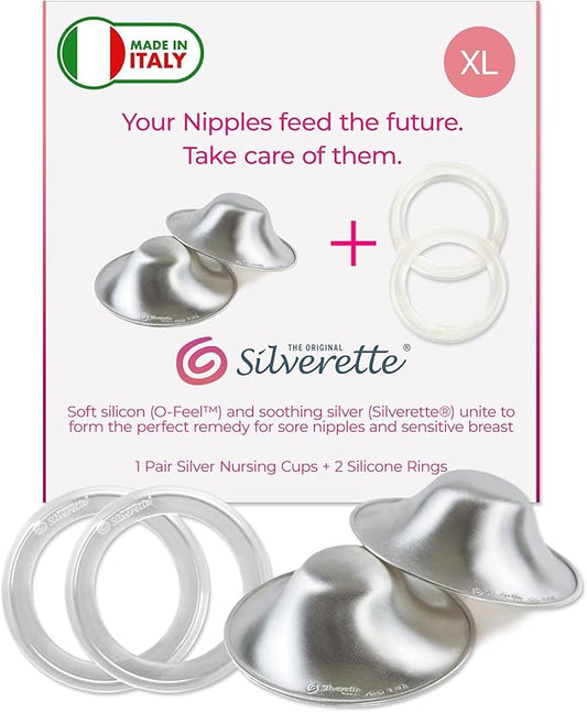 Silverette® The Original Silver Nursing Cups, Nipple Covers for Breastfeeding Essentials, Pure 925 Silver Nipple Shields