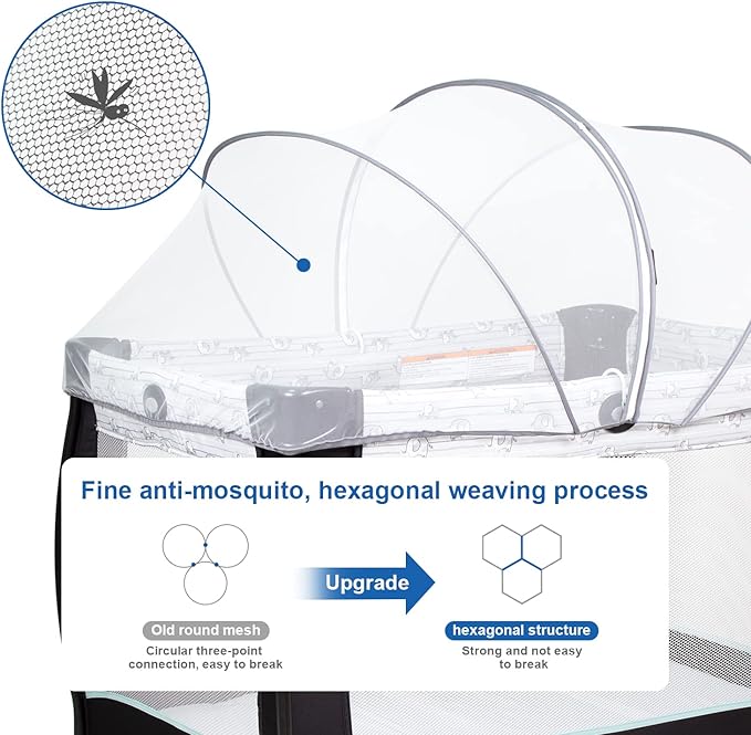 Beberoad Love Portable Playard Cover – Breathable Mosquito Net with 2-Way Zipper for Travel Cribs & Playpens (White)