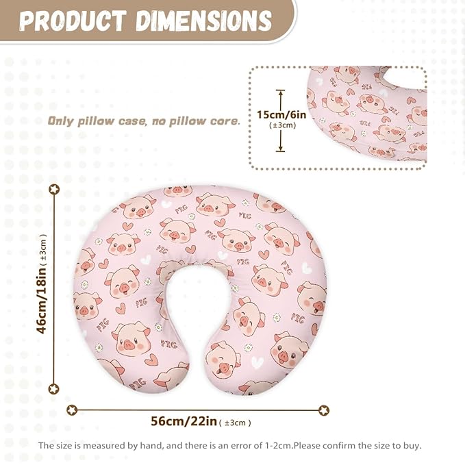 Forchrinse Pink Pig Nursing Pillow Cover for Girls Princess Nursing Pillow Slipcover for Breastfeeding Moms,Easy to Care
