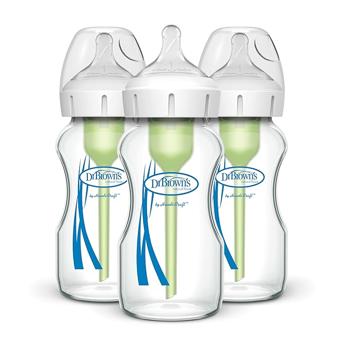 Dr. Brown's Natural Flow Anti-Colic Options+ Wide-Neck Glass Baby Bottles 9 oz/270 mL & Natural Flow Anti-Colic Options+ Narrow Glass Baby Bottle 8 oz/250 mL