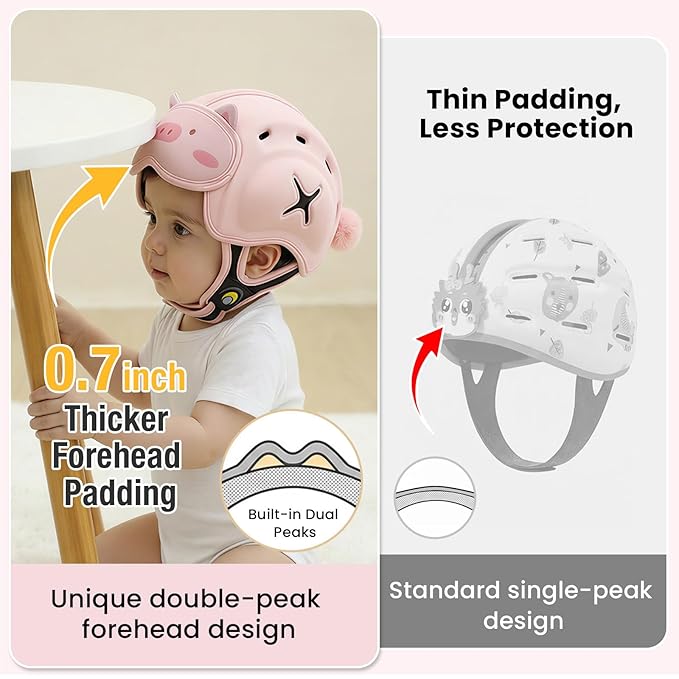 Mambobaby Baby Head Protector Helmet for Crawling and Walking, Breathable Soft Helmet, Ultra-Lightweight & Adjustable, Prevents Bumps Safety Helmet for Infants Toddlers 6-24 Months (Pink Piggy)
