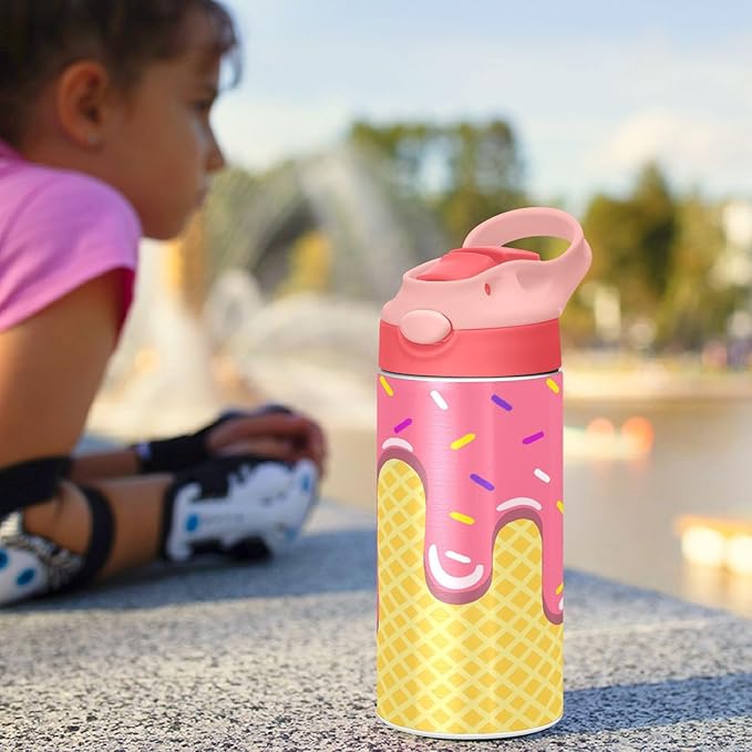 Cheetah Insulated Water Bottle 20 oz with Straw and Carry Handle Black Leopard Boys Girls Thermos Bottle Vacuum Stainless Steel Bottles Leak-Proof for Sports Travel and School