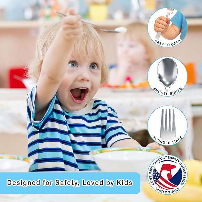 CHILLOUT LIFE Stainless Steel Kids Silverware Set 12 Pieces - Child and Toddler Safe Flatware - Kids Utensil Set - Metal Kids Cutlery Set (Includes 6 Small Kids Spoons & Kids 6 Forks)