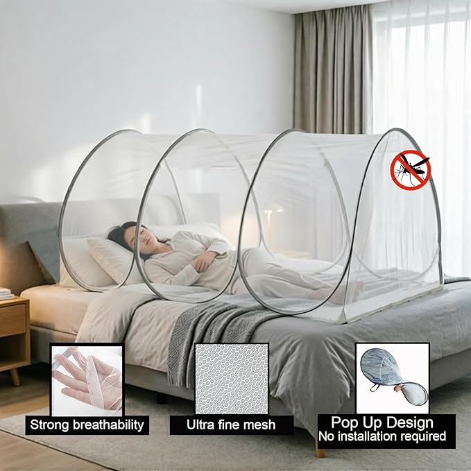 CMINGJ Portable Mosquito Net, Foldable Pop-Up Travel Bed Net, Free Installation Mosquito Tent, Mosquito net for Adults Bedroom Camping Nap Patio L78 x W39 x H35 inch (Single Door with Netting Bottom)