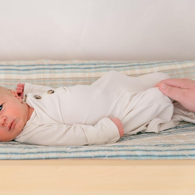 Crane Baby Change Pad Cover, Charlie Farmhouse Quilted Striped Changing Pad Cover, Neutral Changing Mat Cover, Farmhouse Plaid Nursery Decor, Neutral Baby Registry Gifts
