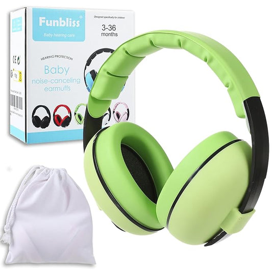 Funbliss Baby Ear Protection Noise Cancelling Headphones for Babies and Toddlers Baby Earmuffs - Ages 3-36 Months Green