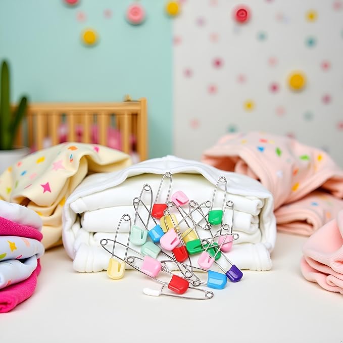 BWESOO 20Pcs Multicolor Baby Infant Child Cloth Nappy Diaper Pins Safety Locking Holder Colorful Safety Pins Heavy Duty 2 Inch Diaper Pins & Fasteners