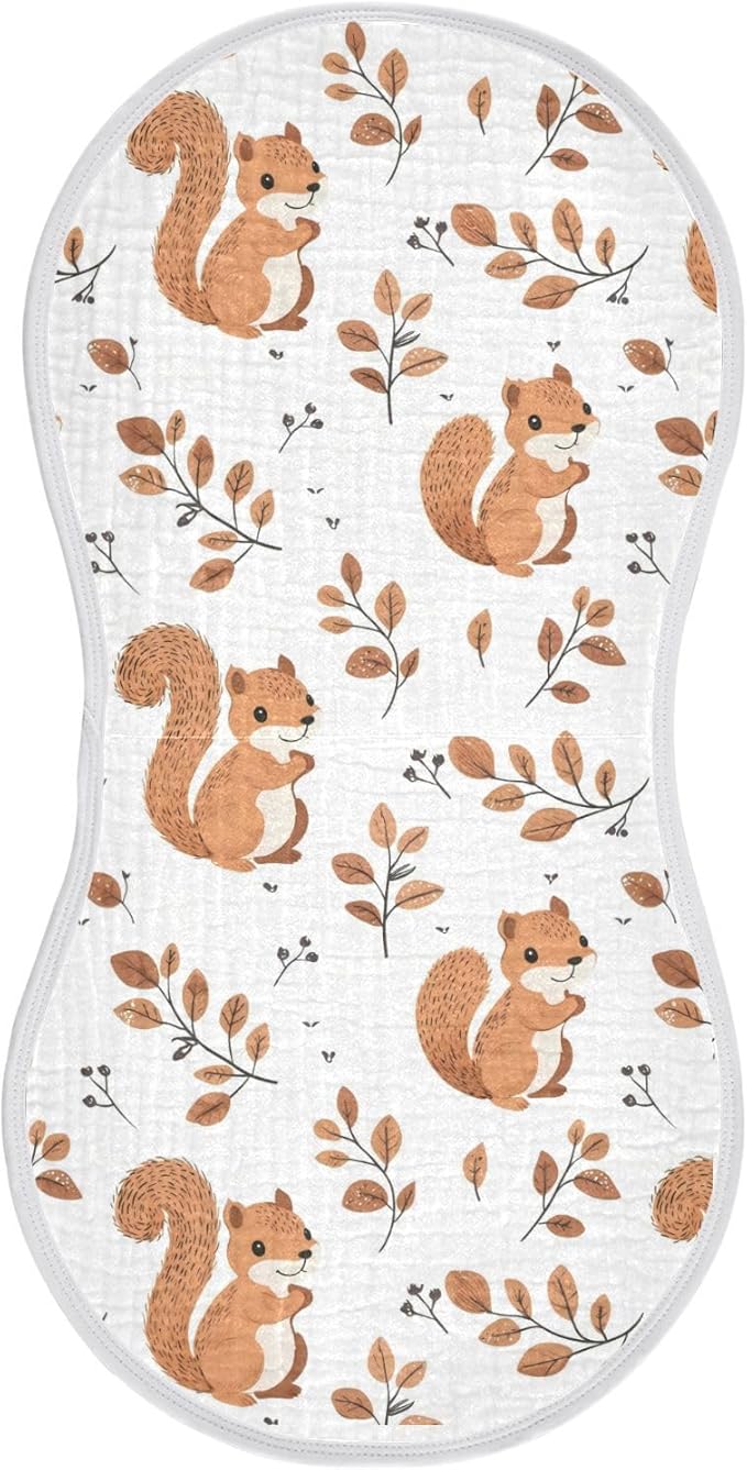 vvfelixl Baby Burp Cloths Cute Squirrel with Tail Baby Newborn Cotton Burping Cloths Set Babys Washcloths 4 Pack