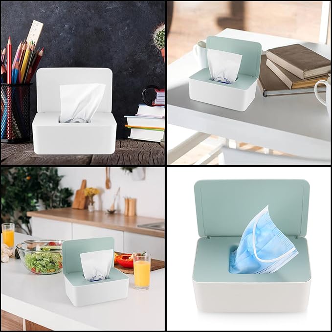 2Pcs Diaper Wipes Dispenser, Refillable Wipe Container, Wipe Container with Sealing Design Lid, Keep Wipes Fresh,Wet Wipes Cases (White/Green)