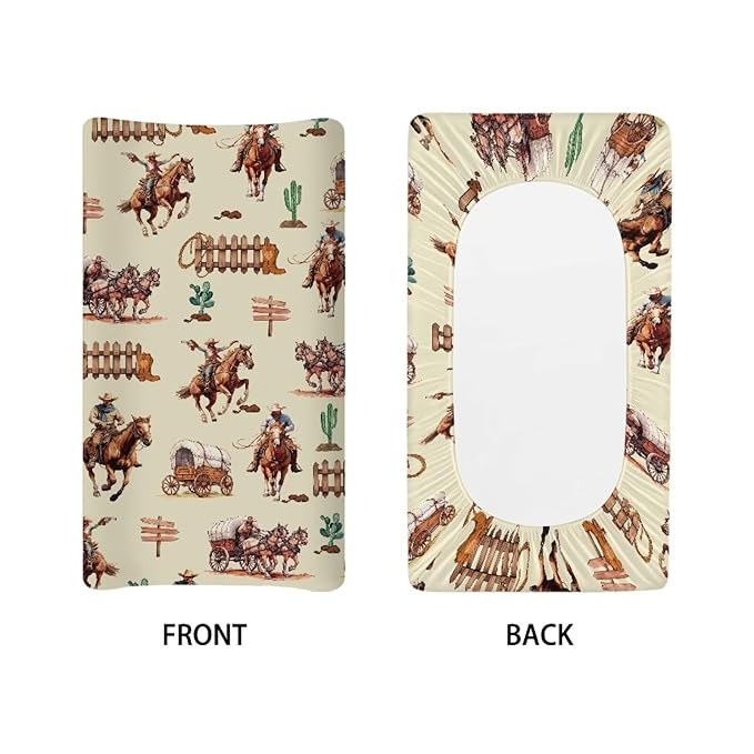 ZDCUSTOM Western Cowboy Diaper Changing Pad Covers Baby Changing Pad Covers Stretchy Changing Pad Covers Fits Standard Contoured Changing Pads