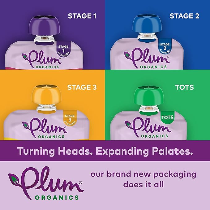 Plum Organics Stage 2 Organic Baby Food - Pear + Pea with Spinach - 4 oz Pouch - Organic Fruit and Vegetable Baby Food Pouch