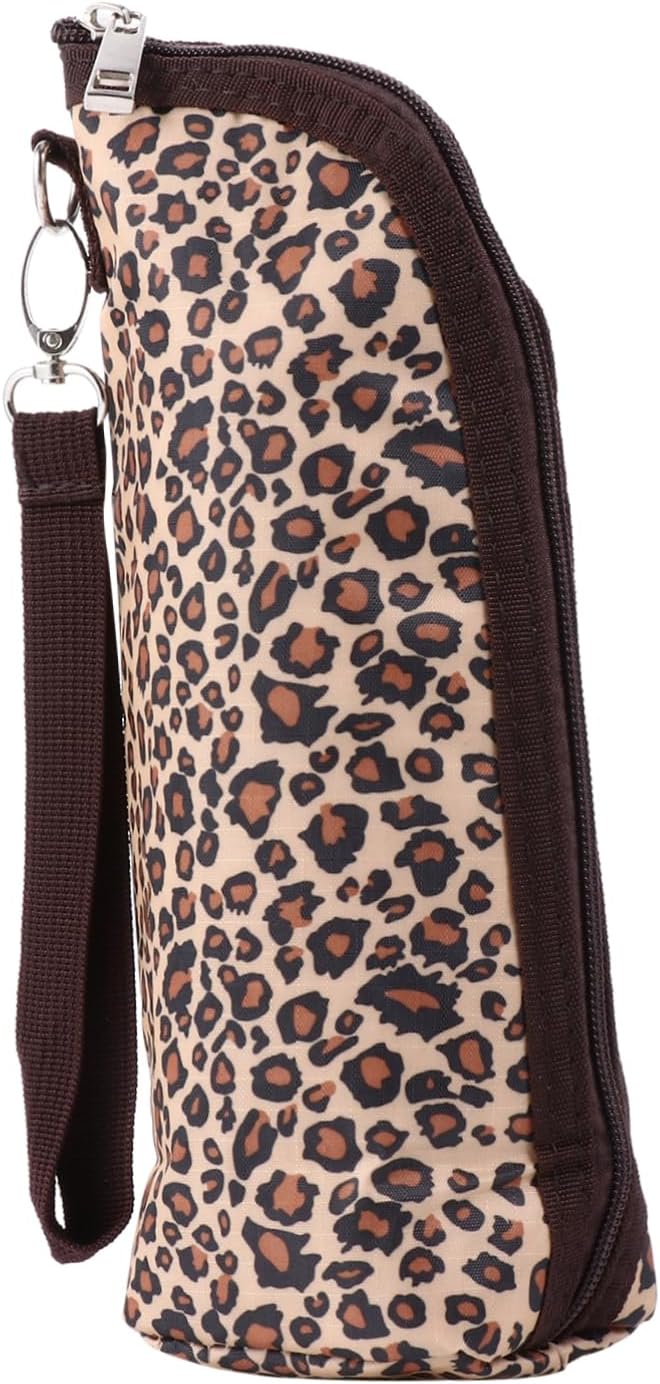 1pc Baby Bottle Insulation Bag - Large Capacity, Thermal, Oxford Cloth, Leopard Print, Zippered Pocket, 1200ml, Unisex
