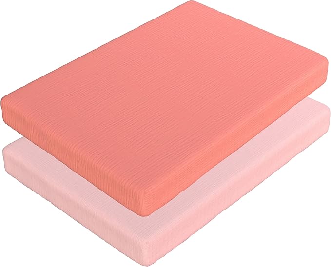 Baby Bassinet Sheets Girls – 100% Cotton Muslin Bassinet Sheets, 2 pc Bassinet Mattress Sheets, 32"x16"x 4", Oeko-TEX Certified, Bedside Bassinet Sheet (Pink)