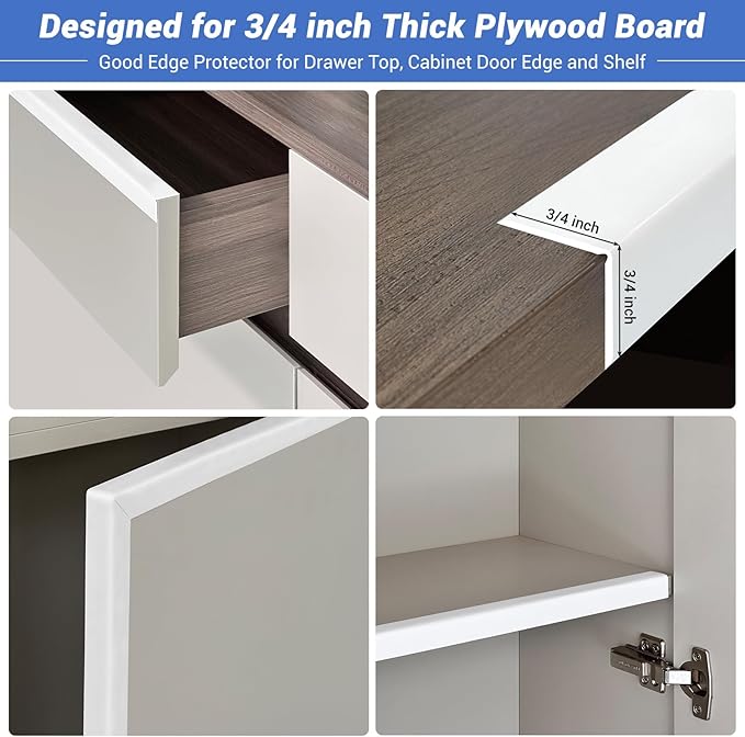 Wall Corner Protector, Peel and Stick Wall Corner Trim, Flexible Silicone Molding Wall Corner Guard, L Shaped Self Adhesive Edge Protector for Cabinet Doors, Drawer Tops, Shelves, White, 3/4in,10Ft
