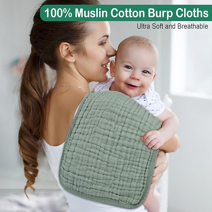 Synrroe 10 Pack Muslin Burp Cloths, 20x10Inch, 10 Mixed Colors, Soft Absorbent Baby Burping Rags