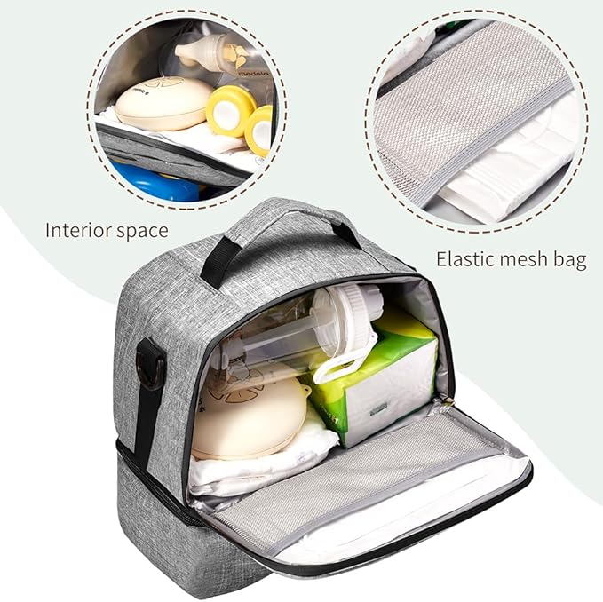 Breast Pump Bag Cooler Compartment for Breast Pump - Cooler and Moistureproof Bag Double Layer for Mother Breast Milk Pump Lunch Bag Outdoor Working (Dark Grey)