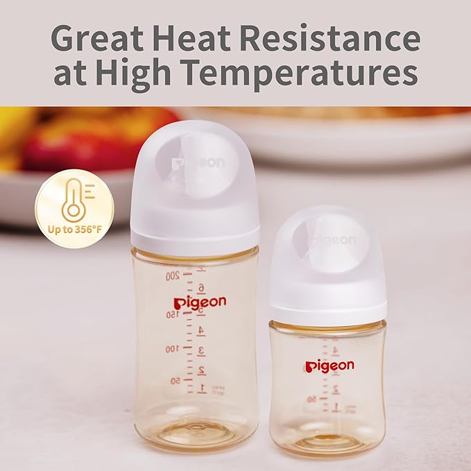Pigeon PPSU Baby Bottle(5.4 Oz, Pack of 2) with 4 Latch-On Line Silicone Nipples, Newborn Feeding Set(0~3M)