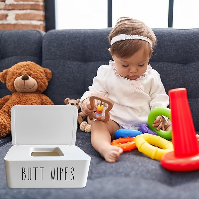 Butt Wipe Holder Flushable Baby Wipe Container Dispenser for Nursery Diaper Easy to Access,7.28"L x 4.80"W x 2.75"H(White)