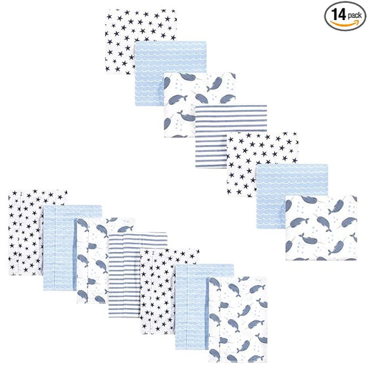 Hudson Baby Unisex Baby Cotton Flannel Burp Cloths and Receiving Blankets, 14-Piece, Narwhal, One Size