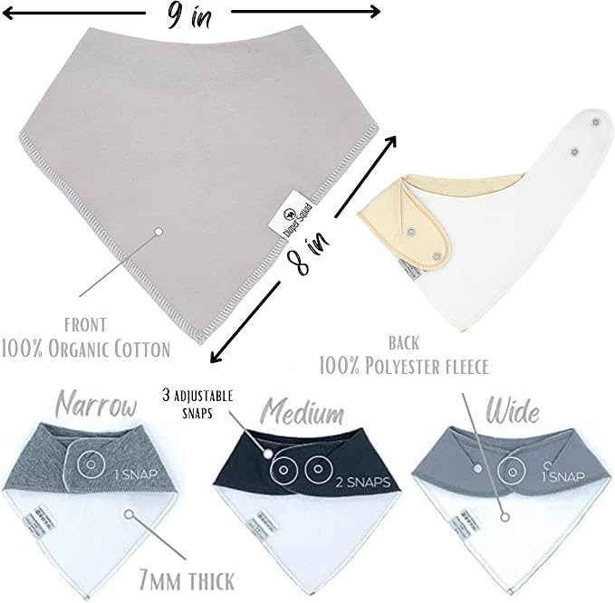 DiaperSquad's 100% Organic Cotton Baby Drool Bibs, Super Absorbent & Adjustable Baby Bibs for Drooling and Teething
