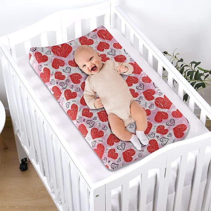 Love Valentine Changing Table Cover Durable Baby Changing Pad Cover Stain Resistant Universal Tray Table Mat Waterproof Cozy Table Sheets Valentine Decor